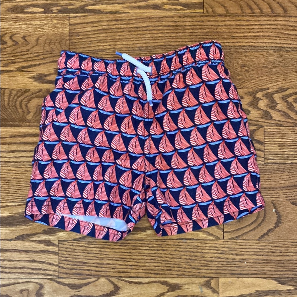 Janie and Jack Kids Sailboat Swim Shorts - Red and Blue